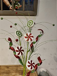 GALHO DECORATIVO CANDY VERDE E VERMELHO 76CM