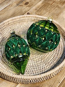 PENDENTE ORNAMENTOS DE VIDRO VERDE 10CM C/ 2 UNIDS