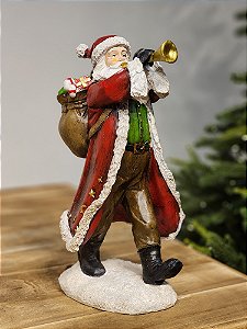 PAPAI NOEL EM RESINA TOCANDO TROMPETE