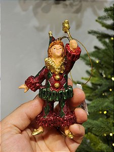 PENDENTE ELFO EM RESINA VERMELHO E VERDE