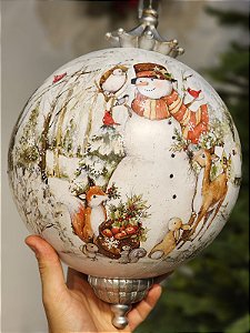 BOLA ORNAMENTO DECORADAO ESTAMPADO BONECO DE NEVE 36CM