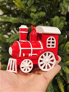 PENDENTE ORNAMENTO TRENZINHO VERMELHO E BRANCO 10CM
