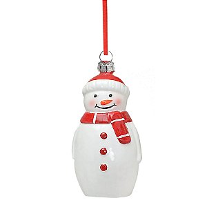 PENDENTE ORNAMENTO BONECO DE NEVE VERMELHO E BRANCO 12,5CM