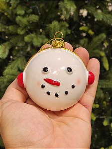 PENDENTE ORNAMENTO BONECO DE NEVE VERMELHO E BRANCO 8,5CM
