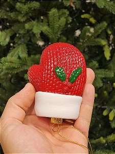 PENDENTE ORNAMENTO LUVA VERMELHO E BRANCO 11CM