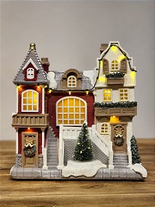 CASA NATALINA MUSICAL COM LUZ EM RESINA 28CM