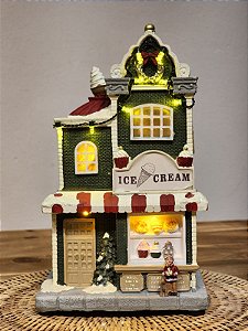 CASA NATALINA MUSICAL COM LUZ EM RESINA 23,5CM