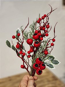 GALHO DECORATIVO BERRY COM FOLHAS 63CM