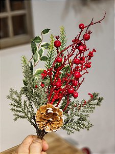 GALHO DECORATIVO BERRY VERMELHO 52CM