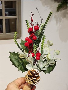 GALHO DECORATIVO BERRY VERMELHO 34CM