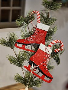 GALHO DECORATIVO BRANCO E VERMELHO 60CM