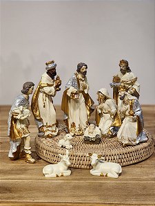 PRESÉPIO EM RESINA DOURADO 9 PÇS
