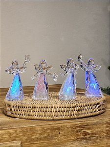 ORNAMENTO PENDENTE ANJOS EM ACRÍLICO COM LED KIT COM 4 UNID 11CM