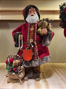PAPAI NOEL COM SACO DE PRESENTE E URSO 40CM