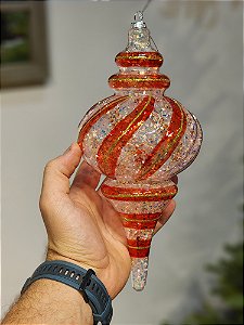 PENDENTE ORNAMENTO EM VIDRO VERMELHO PEPPERMINT