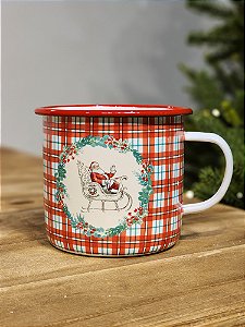 CANECA NATALINA EM METAL XADREZ 210ML