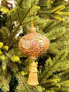 PENDENTE BOLA EM RESINA DOURADO E VERDE