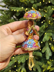 PENDENTE MENINA EM RESINA ROXO E DOURADO