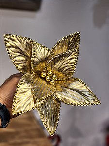FLOR POINSÉTIA DOURADO OURO 20CM