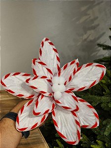 FLOR POINSÉTIA BRANCO BORDA CANDY CANNE 30CM