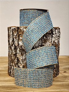 FITA ARAMADA TELADA LINHO NATURAL COM AZUL