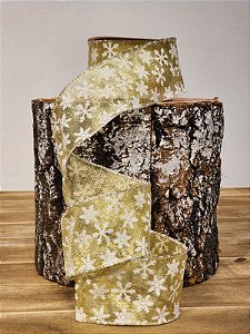 FITA ARAMADA DOURADO COM FLOCO DE NEVE BRANCO