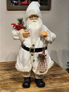 PAPAI NOEL EM PÉ BRANCO COM CARDEAL 60CM