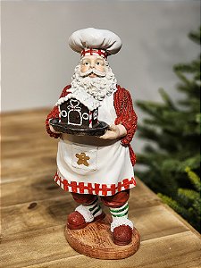 PAPAI NOEL COM BOLO GINGER EM RESINA 31CM