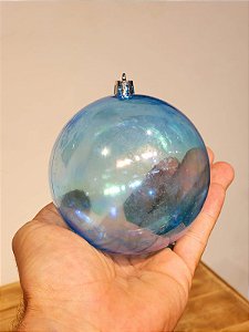 BOLA DECORADA TRANSPARENTE AZUL 10CM COM 3 UNIDS