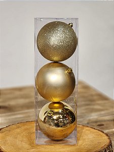 BOLA TRADICIONAL DOURADO 10CM KIT COM 3 UNIDS - PRÉ VENDA 2025