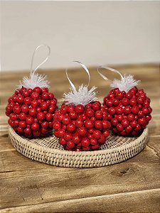 BOLA DECORADA BERRY VERMELHO 10CM COM 3 UNIDS