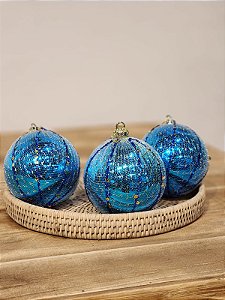 BOLA DECORADA AZUL TURQUEZA 10CM COM 3 UNIDS