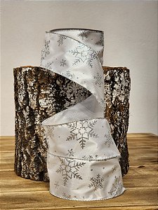 FITA ARAMADA BRANCO COM FLOCO DE NEVE PRATA