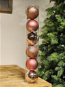 BOLA TRADICIONAL ROSE GOLD 8CM KIT COM 6 UNIDS