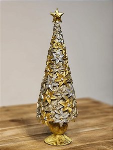 ÁRVORE DECORATIVA EM RESINA DOURADO E PRATA LUXURY 34,5CM