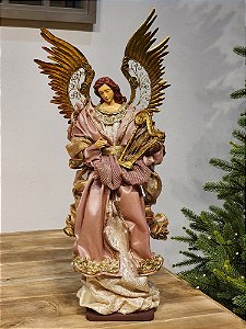 ANJO LINHA SACRA COM ARPA ROSE 52CM