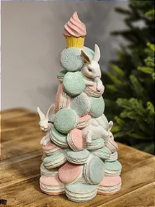 ÁRVORE DE MACARONS COM COELINHOS 36,5CM