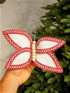 BORBOLETA AVELUDADO VERMELHO E BRANCO 25CM