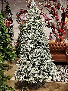 ÁRVORE PINHEIRO NEVADO ALASKA 597 GALHOS 1,80CM 250 LEDS PINHA WARM COM CONTROLE REMOTO