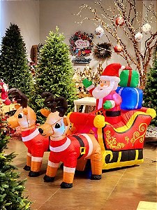 PAPAI NOEL NO TRENO COM RENAS INFLÁVEL COM LED 2,10CM BIVOLT USO INTERNO E EXTERNO - PRÉ VENDA 2026