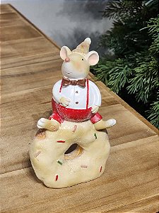 RATINHO DOÇEIRO EM RESINA BRANCO E VERMELHO 14CM