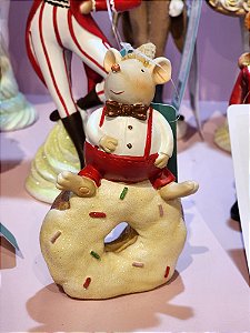 RATINHO DOÇEIRO EM RESINA BRANCO E VERMELHO 14CM - PRÉ VENDA 2025