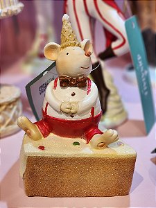 RATINHO DOÇEIRO EM RESINA BRANCO E VERMELHO 13CM - PRÉ VENDA 2025