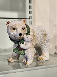 URSO COM FILHOTE EM RESINA NATALINO 15CM - PRÉ VENDA 2025