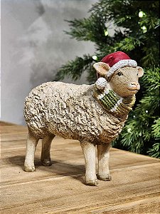 OVELHA EM RESINA NATALINA 16CM