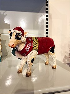 VACA COM SUETER EM RESINA NATALINA 17CM - PRÉ VENDA 2025
