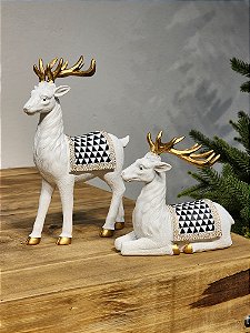 CASAL DE RENAS BRANCA 25CM E 13CM EM POLIRESINA