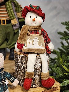 BONECO DE NEVE SENTADO MENINA 48CM