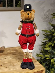URSO MENINO NATALINO VERMELHO EM PÉ 70CM