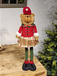 URSO MENINA NATALINO VERMELHO EM PÉ 70CM